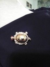Vintage Golden Pin Brooch Turtle Golden Body W/ Rhinestone Accents - $24.00