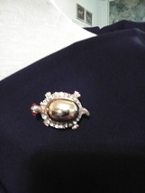 Vintage Golden Pin Brooch Turtle Golden Body W/ Rhinestone Accents - £18.74 GBP