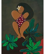 Art print of a Hawaiian women with ferns. Abstract tropical art. Boho wa... - $12.00+