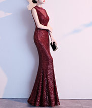 Burgundy Sequin Maxi Dress Gowns Women Custom Plus Size Deep-V Sequin Dress image 2