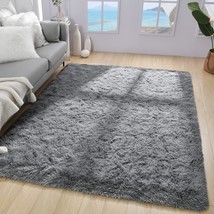 Soft Grey Rug for Living Room Washable 4&#39;X6&#39; Fluffy Shag Area Rug for Bedroom Of - £29.07 GBP