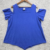 Oh My Gauze Shirt Womens 3 XXL Blue Cold Shoulder Asymmetrical Cotton Boho - £17.56 GBP