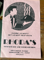 Rhoda&#39;s restaurant and delicatessen catering menu Pittsburgh PA - $370.72 MXN