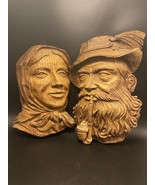 Wall Plaque German Swedish Couple Man Pipe &amp; Beard Wife Woman Faux Wood ... - £17.78 GBP