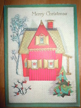 Vintage Merry Christmas  Red House Greeting Card Unused - $4.99