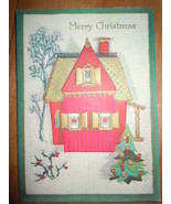 Vintage Merry Christmas  Red House Greeting Card Unused - $6.79 CAD