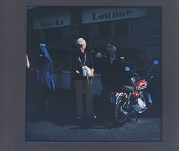 Vintage Photo Slide Older Women Outside Lounge With Motorcycle 1970s Nun - $11.99