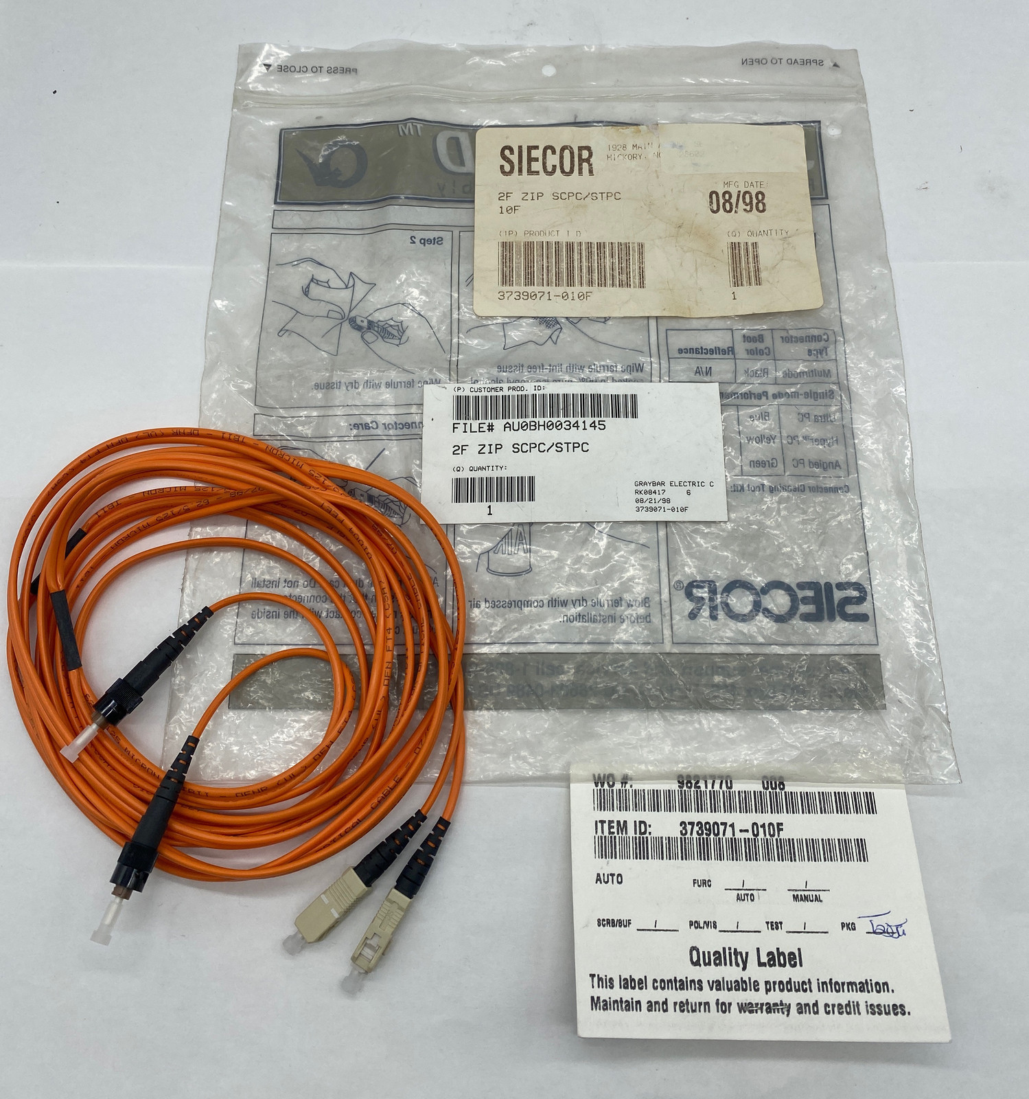 Corning 2F ZIP SCPC/STPC Gold Fiber Optic Cable 10Ft  - $10.60