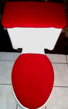 Solid Red Fleece Fabric Toilet Bathroom Seat Cover and Tank Set - £11.92 GBP