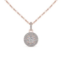 10K Rose Gold 0.5Ct Round Diamond Cluster Halo Pendant Necklace - £366.55 GBP