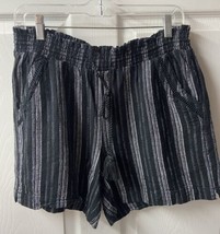 Briggs Womens Size L Black  White Elastic Waist with Tie  Linen Shorts P... - $11.05