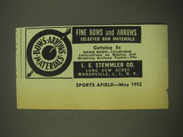 1952 L.E. Stemmler Archery Ad - Fine Bows and arrows - £14.78 GBP