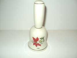 Vintage 1982 Christmas Bell Poinsettia Magnolia Holly Cream Gold Trim 5 1/2&quot; - £8.16 GBP