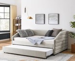 Linen Upholstered Full Size Daybed With Trundle, Solid Wooden Sofa Bedfr... - $673.99