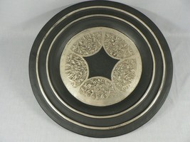Metal Wall Plate Platter Centerpiece Tray Embossed Stamped Floral Design Hanger - £27.03 GBP