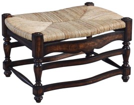 Ottoman French Country Farmhouse Serpentine Distressed Wood Walnut, Rush - £494.80 GBP