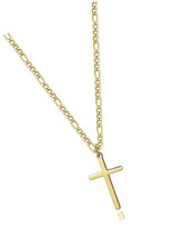 14K Gold Filled Cross Necklace for Men Figaro Chain Steel - £40.48 GBP
