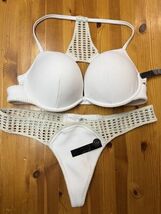 Victoria's Secret White Boho Surf Crochet Push-up Thong Bikini Swimsuit ... - $45.53