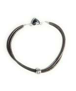 Bronze Leather Bracelet with Silver Accent Bead and Heart Magnet Clasp - $7.99