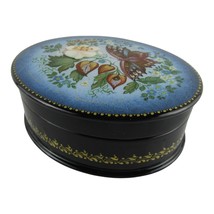 Butterfly Palekh Kholui Oval Hinged Lacquer 4&quot; Russian Box Hand Painted Signed - £103.85 GBP