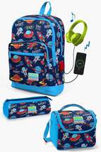 Kids Navy Blue Space Patterned USB 3-Piece School Bag Set SET0123280 - £198.05 GBP