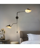 Modern Black Plug in Wall Sconce Mid Century 2 Light Swing Arm Wall Lamp - $90.00