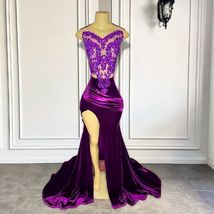 Fashion Prom Dresses for Women Beaded Applique Purple Sexy Formal Wear P... - $229.00