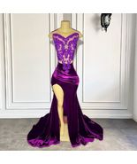 Fashion Prom Dresses for Women Beaded Applique Purple Sexy Formal Wear P... - £180.20 GBP