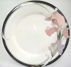 Noritake Cafe du Soir Dinner Plate Gray Band Pink Purple Floral Iris 10.75&quot; - £11.22 GBP