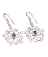 Green Amethyst Cabochon Gems 925 Silver Overlay Handmade Flower Drop Ear... - $11.95
