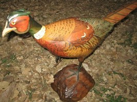 TOM TABER Wood Carved Ringneck Pheasant Signed Early Decoy Sculpture Statue - $735.00