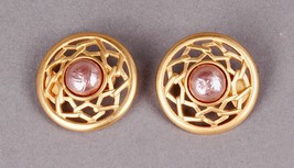 Karl Lagerfeld Signed Vintage Faux Pearl Gold Tone Lattice Clip On Earrings Rare - £350.04 GBP