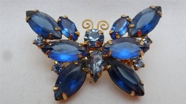 D&amp;E Juliana Open Back Sapphire Blue Glass Rhinestones Butterfly Brooch Pin - £78.89 GBP
