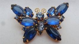 D&amp;E Juliana Open Back Sapphire Blue Glass Rhinestones Butterfly Brooch Pin - £77.87 GBP