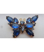 D&amp;E Juliana Open Back Sapphire Blue Glass Rhinestones Butterfly Brooch Pin - £77.84 GBP