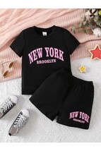 New York Printed Black Top Girls Shorts Set - $20.00