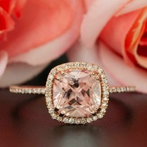 2.40Ct Cushion Cut CZ Morganite Halo Engagement Ring 14K Rose Gold Plated - £107.15 GBP