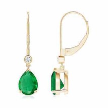 Emerald Pear-Shaped Drop Earrings with Diamond in 14K Gold (Grade-AA , 8x6MM) - £1,657.73 GBP
