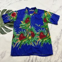 Under Ground Mens Vintage Hawaiian Shirt Size M Blue Red Parrots Tropica... - $22.76