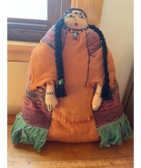 Large Handmade Folk Art Doll w Black Yarn Braids Beaded Bracelet Necklac... - £15.53 GBP