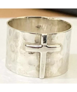 925 Sterling Silver, Solid Silver, Band Ring, Unisex, Cross Wide Band Ring - $16.77+