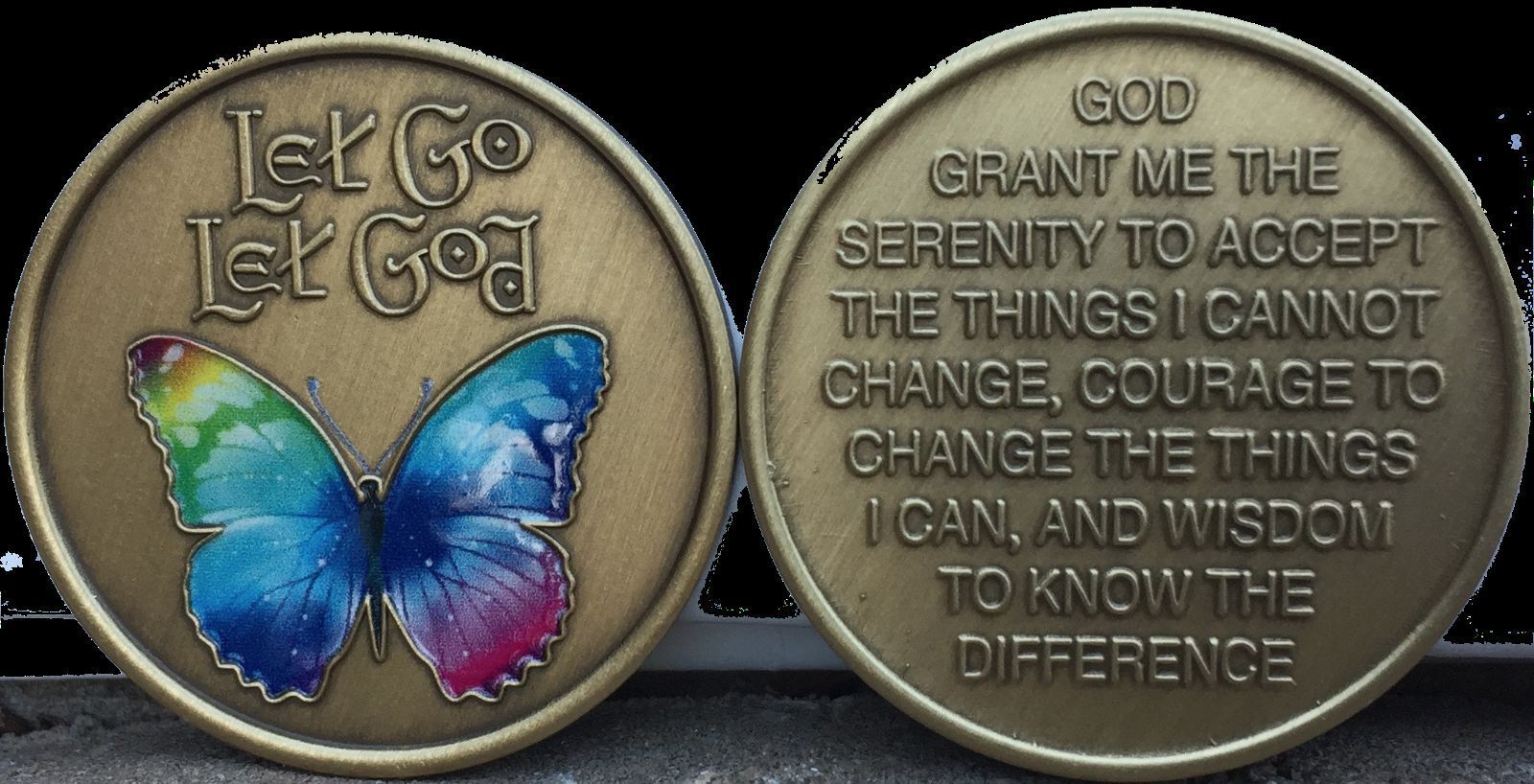 Let Go Let God Butterfly Color AA Medallion Serenity Prayer Sobriety ...