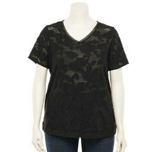 1X Plus Size Black Textured Tee Shirt Top - £27.49 GBP