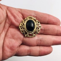 Vintage AIWAN Victorian Gold Tone w/ Black Faux Onyx Brooch Pin 1 3/8&quot; x 1 3/8&quot;  - £8.17 GBP