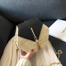 Fashion Women Retro Weave Leather Tassel Chain Bag Straw Main Material Appliques - £19.92 GBP