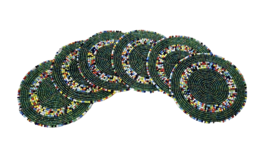 Beaded Coasters Native American Design Set of 6 Blue Green w/Bead Borders Round - £11.94 GBP