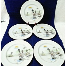 Japanese Hayasi Kutani Dinner Plates Fine China Porcelain Pagoda Lot of 5 - £27.58 GBP