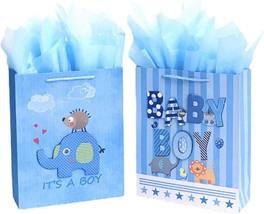 12.5&quot; Medium Baby Gift Bags with Tissue Papers for Baby Showers 2-Pack (Blue) - $12.19