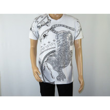 Mens PLATINI Sports Shirt With Rhine Stones Lion Chain STT8023 White image 2