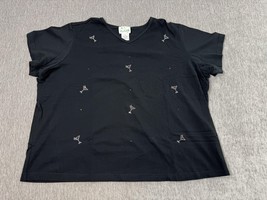 Quacker Factory Shirt Womens 3X Black V Neck Rhinestone Cocktail Martini... - $22.76